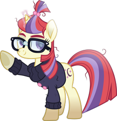 Size: 3620x3747 | Tagged: safe, artist:lincolnbrewsterfan, derpibooru exclusive, imported from derpibooru, part of a set, moondancer, pony, unicorn, amending fences, .svg available, bushy brows, button, clothes, cute, dancerbetes, glasses, glowing, glowing horn, hair beads, happy, horn, inkscape, lidded eyes, looking back, looking up, magic, magic aura, messy hair, messy mane, messy tail, moon, movie accurate, multicolored mane, multicolored tail, part of a series, purple eyes, raised hoof, simple background, smiling, stars, striped mane, striped tail, svg, sweater, tail, thick eyebrows, transparent background, vector