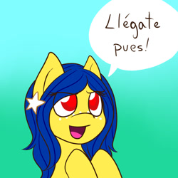 Size: 640x640 | Tagged: safe, artist:ask-ponyvenezuela, imported from derpibooru, oc, oc only, oc:venezuela, pony, gradient background, nation ponies, ponified, solo, spanish, venezuela