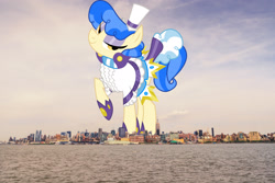 Size: 2048x1365 | Tagged: safe, artist:dashiesparkle, edit, editor:jaredking779, imported from derpibooru, sapphire shores, earth pony, pony, female, giant pony, giant sapphire shores, giant/macro earth pony, giantess, highrise ponies, irl, macro, manhattan, mare, mega giant, new york, new york city, photo, ponies in real life, solo