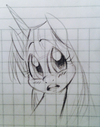 Size: 730x929 | Tagged: safe, artist:kluzart, imported from derpibooru, twilight sparkle, pony, graph paper, monochrome, sketch, solo, traditional art