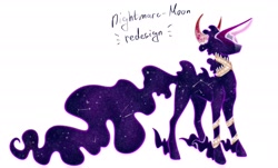 Size: 2048x1237 | Tagged: safe, artist:damayantiarts, imported from derpibooru, nightmare moon, alicorn, bicorn, pony, constellation, constellation pony, horn, horns, multiple horns, redesign, simple background, solo, white background