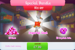 Size: 1267x856 | Tagged: safe, imported from derpibooru, goat, beard, bundle, clothes, cloven hooves, costs real money, english, facial hair, gameloft, gem, hat, horns, lunar new year, mobile game, my little pony: magic princess, numbers, official, sale, solo, solo focus, text