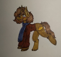 Size: 1153x1080 | Tagged: safe, artist:malina, imported from derpibooru, oc, oc only, oc:sagiri himoto, pony, clothes, scarf, solo, tongue out, traditional art