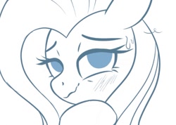 Size: 776x553 | Tagged: safe, artist:darkynez, imported from derpibooru, fluttershy, pony, blushing, lidded eyes, looking at you, nervous sweat, sketch, wavy mouth