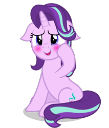 Size: 4600x5410 | Tagged: safe, artist:mrvector, imported from derpibooru, starlight glimmer, pony, unicorn, absurd resolution, blushing, cute, female, floppy ears, glimmerbetes, mare, raised hoof, simple background, sitting, solo, transparent background, vector