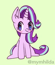 Size: 2055x2453 | Tagged: safe, artist:mymhilda, imported from derpibooru, starlight glimmer, pony, unicorn, blushing, green background, simple background, sitting, solo