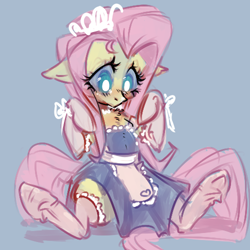 Size: 500x500 | Tagged: safe, artist:bunchi, artist:poppydoll, imported from derpibooru, fluttershy, pegasus, pony, adorasexy, adorkable, blushing, chest fluff, clothes, cute, dork, dress, eyelashes, fluttermaid, frog (hoof), gloves, lace, long gloves, long hair, long mane, long tail, looking down, maid, maid headdress, sexy, shyabetes, sitting, socks, solo, stockings, tail, thigh highs, thighs, underhoof