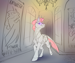 Size: 1200x996 | Tagged: safe, artist:sunny way, imported from derpibooru, princess celestia, oc, alicorn, changeling, insect, pony, chitin, exoskeleton, glasses, knowledge, misspelling, patreon, patreon reward, power, school, solo, student, walking