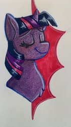 Size: 2268x4032 | Tagged: safe, artist:flutterpawss, imported from derpibooru, twilight sparkle, pony, unicorn, bust, eyes closed, female, mare, solo, traditional art, unicorn twilight