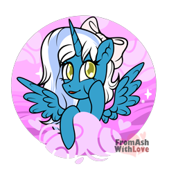 Size: 1950x2000 | Tagged: safe, artist:loverashley, imported from derpibooru, oc, oc only, oc:fleurbelle, alicorn, pony, alicorn oc, bow, bust, cheek squish, commission, ear fluff, female, hair bow, horn, mare, simple background, solo, spread wings, squishy cheeks, transparent background, wings, ych result