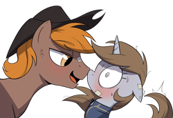 Size: 2744x1881 | Tagged: safe, artist:shinodage, imported from twibooru, oc, oc:calamity, oc:littlepip, pegasus, pony, unicorn, fallout equestria, female, image, male, png, shipping, straight