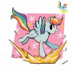 Size: 2048x2048 | Tagged: safe, artist:haibiscuits, imported from derpibooru, rainbow dash, pegasus, pony, female, mare, open mouth, open smile, passepartout, simple background, smiling, solo, spread wings, toy interpretation, white background, wings