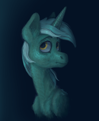 Size: 1920x2351 | Tagged: safe, artist:afialtis, imported from derpibooru, lyra heartstrings, pony, unicorn, bust, dark background, portrait, solo