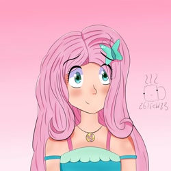 Size: 3000x3000 | Tagged: safe, artist:coffe_draws29, imported from derpibooru, fluttershy, human, female, gradient background, humanized, solo