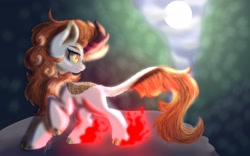 Size: 4000x2500 | Tagged: safe, alternate version, artist:yourpennypal, imported from derpibooru, autumn blaze, kirin, cloven hooves, female, fire, mare, moon, solo