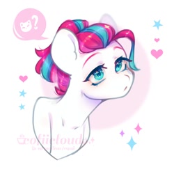 Size: 1000x1000 | Tagged: safe, artist:cofiiclouds, imported from derpibooru, zipp storm, pegasus, pony, alternate hairstyle, bust, female, g5, looking at you, mare, pictogram, solo, speech bubble, stray strand, three quarter view