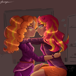 Size: 1500x1500 | Tagged: safe, artist:faawndue, artist:frezzzypop, imported from derpibooru, adagio dazzle, sunset shimmer, human, equestria girls, duo, female, human coloration, lesbian, shipping, sunsagio