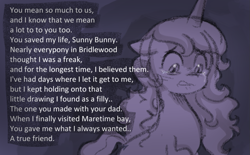 Size: 1091x677 | Tagged: safe, anonymous artist, imported from derpibooru, izzy moonbow, pony, unicorn, series:anorexic sunny, crying, dialogue, female, g5, implied sunny starscout, mare, sad, solo