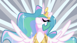 Size: 1920x1080 | Tagged: safe, artist:ca(oh)2, imported from derpibooru, princess celestia, alicorn, pony, animated, crown, eyes closed, female, gif, jewelry, mare, regalia, smiling, solo, spread wings, wings