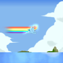 Size: 1280x1280 | Tagged: safe, artist:zettaidullahan, imported from derpibooru, rainbow dash, cloud, flying, ocean, sky, solo, water