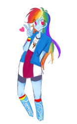 Size: 600x964 | Tagged: safe, artist:rainn__1026, imported from derpibooru, rainbow dash, human, equestria girls, clothes, heart, peace sign, simple background, smiling, solo, standing, white background