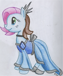 Size: 1037x1252 | Tagged: safe, artist:gracefulart693, imported from derpibooru, oc, oc only, earth pony, pony, choker, clothes, dress, earth pony oc, eyelashes, female, mare, smiling, solo, traditional art