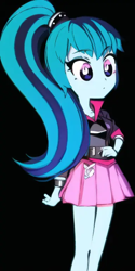 Size: 384x768 | Tagged: safe, editor:luckreza8, imported from derpibooru, sonata dusk, human, equestria girls, ai content, ai generated, anime, black background, female, generator:pinegraph, simple background, solo