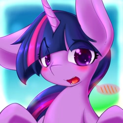 Size: 3500x3500 | Tagged: safe, artist:zemlya, imported from derpibooru, twilight sparkle, pony, unicorn, blushing, bust, floppy ears, one ear down, open mouth, solo, unicorn twilight