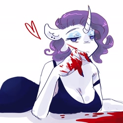Size: 2048x2048 | Tagged: safe, artist:dmitrymemovznok, imported from derpibooru, rarity, anthro, unicorn, blood, breasts, busty rarity, clothes, dress, ear piercing, heart, piercing, simple background, solo, white background