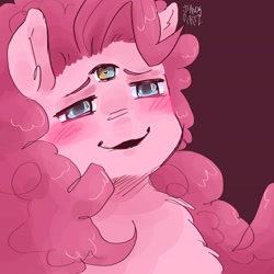 Size: 2048x2048 | Tagged: safe, artist:dmitrymemovznok, imported from derpibooru, pinkie pie, earth pony, pony, blushing, bust, chest fluff, smiling, solo, third eye