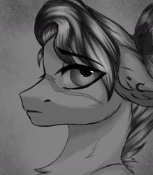 Size: 1453x1657 | Tagged: safe, artist:ondrea, imported from derpibooru, oc, oc:bon voyage, earth pony, pony, bust, disappointed, female, mare, monochrome, portrait, scar