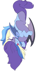 Size: 1398x2750 | Tagged: safe, artist:beardie, imported from derpibooru, oc, oc only, oc:amelia valkyria, oc:deliha valkyria, bat pony, pony, bat pony oc, cuddling, duo, duo female, ear piercing, earring, eyes closed, female, jewelry, mare, mother and child, mother and daughter, piercing, simple background, transparent background, upside down, wings