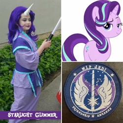 Size: 1080x1080 | Tagged: safe, artist:mlpjedi, imported from derpibooru, starlight glimmer, human, pony, unicorn, clothes, cosplay, costume, crossover, female, irl, irl human, jedi, mare, photo, solo, star wars