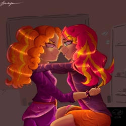 Size: 1500x1500 | Tagged: safe, artist:faawndue, imported from derpibooru, adagio dazzle, sunset shimmer, equestria girls, duo, female, human coloration, lesbian, shipping, sunsagio