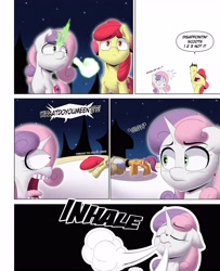 Size: 3000x3700 | Tagged: safe, artist:begoliah, imported from derpibooru, apple bloom, scootaloo, sweetie belle, earth pony, pegasus, pony, unicorn, comic:crusaders, 1, 2, 3, betrayal, butt, cannon, comic, cutie mark crusaders, dialogue, female, funny, funny as hell, inhale, onomatopoeia, plot, sound effects, speech bubble