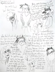 Size: 2860x3747 | Tagged: safe, artist:vinny, imported from derpibooru, oc, oc:generic messy hair anime anon, oc:heartspring, earth pony, human, dialogue, drama, pen sketch, traditional art