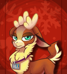 Size: 1331x1478 | Tagged: safe, alternate version, artist:cocoateaworth, imported from derpibooru, deer, reindeer, them's fightin' herds, community related, female, museum, name tag, solo