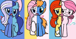 Size: 600x308 | Tagged: safe, artist:noi kincade, imported from derpibooru, oc, oc only, oc:annisa trihapsari, oc:bluelight, oc:rozyfly, oc:starnight, oc:strawberries, oc:sunflower, alicorn, earth pony, pegasus, pony, unicorn, series:the legend of tenderheart, magical mystery cure, alicorn oc, bow, earth pony oc, female, group, hair bow, horn, long hair, looking at you, male, mare, not pinkamena, open mouth, pegasus oc, sad, stallion, unamused, unicorn oc, what my cutie mark is telling me, wings