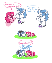 Size: 583x706 | Tagged: safe, artist:dsstoner, imported from derpibooru, fancypants, pinkie pie, earth pony, insect, ladybug, pony, unicorn, comic:pinkiepants!, comic, dialogue, onomatopoeia, sound effects, speech bubble