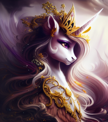 Size: 1024x1152 | Tagged: safe, generator:pony soup v2, imported from derpibooru, princess celestia, alicorn, pony, ai content, ai generated, bust, female, generator:stable diffusion, jewelry, mare, portrait, prompter:siber, solo, the quality of ai art is frightening