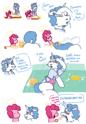 Size: 600x866 | Tagged: safe, artist:dsstoner, imported from derpibooru, fancypants, pinkie pie, earth pony, pony, unicorn, comic:pinkiepants!, blushing, butt, butt shake, comic, dialogue, female, male, oblivious, pinkiepants, plot, shipping, straight