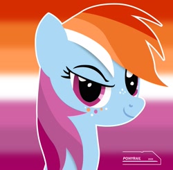 Size: 2743x2689 | Tagged: safe, artist:ponyrailartist, imported from derpibooru, rainbow dash, pegasus, female, lesbian, looking at you, pride flag