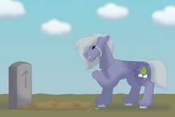 Size: 1280x854 | Tagged: safe, artist:itstechtock, imported from derpibooru, limestone pie, pony, crying, gravestone, implied igneous pie, solo