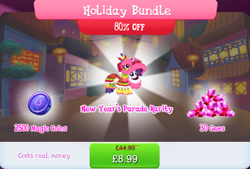 Size: 1265x857 | Tagged: safe, imported from derpibooru, rarity, pony, unicorn, bundle, clothes, costs real money, costume, english, female, gameloft, gem, lunar new year, magic coins, mare, mobile game, my little pony: magic princess, numbers, official, sale, solo, solo focus, text