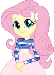 Size: 493x685 | Tagged: artist needed, safe, edit, imported from derpibooru, fluttershy, human, equestria girls, belly, clothes, exposed belly, long skirt, shirt, simple background, skirt, solo, striped shirt, transparent background