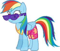 Size: 593x508 | Tagged: safe, edit, edited screencap, imported from derpibooru, screencap, rainbow dash, pony, tanks for the memories, background removed, clothes, simple background, solo, summer, sunglasses, swimsuit, transparent background