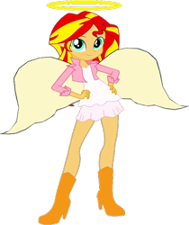 Size: 496x590 | Tagged: safe, artist:incredibubbleirishguy, edit, editor:incredibubbleirishguy, imported from derpibooru, sunset shimmer, human, equestria girls, angel, beautiful, halo, simple background, solo, spread wings, transparent background, white dress, wings