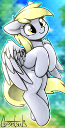 Size: 476x929 | Tagged: safe, artist:llametsul, imported from derpibooru, derpy hooves, pegasus, pony, colored, cute, derpabetes, female, mare, signature, smiling, solo, spread wings, wings