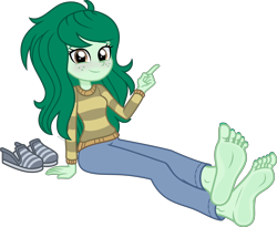 Size: 5001x4107 | Tagged: safe, artist:n0kkun, imported from derpibooru, wallflower blush, human, equestria girls, equestria girls series, forgotten friendship, blushing, clothes, feet, fetish, foot fetish, foot focus, freckles, looking at you, nails, shoes, show accurate, simple background, smiling, soles, solo, transparent background, vector