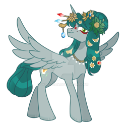 Size: 1280x1280 | Tagged: safe, artist:lynesssan, imported from derpibooru, oc, oc only, oc:meng yao, alicorn, pony, deviantart watermark, female, flower, flower in hair, mare, obtrusive watermark, simple background, solo, transparent background, watermark